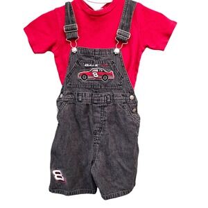 Y2K Dale Earnhardt Jr #8 Denim Overalls Chase Authentics Red Shirt Black 4T